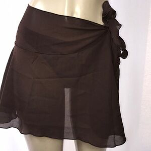 Zuliana brown solid color tie sarong with lettuce trim New With Tags